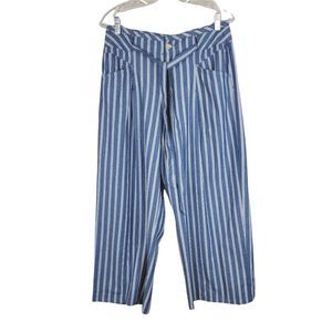 Est. 1946 Jeans Blue White Stripes Belt Wide Leg Relaxed Fit Casual Pants 10